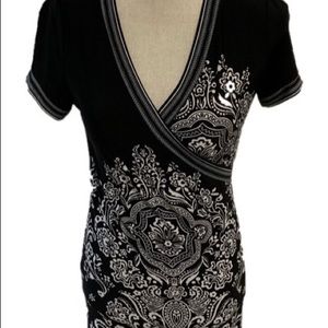 Milano black and white faux wrap dress